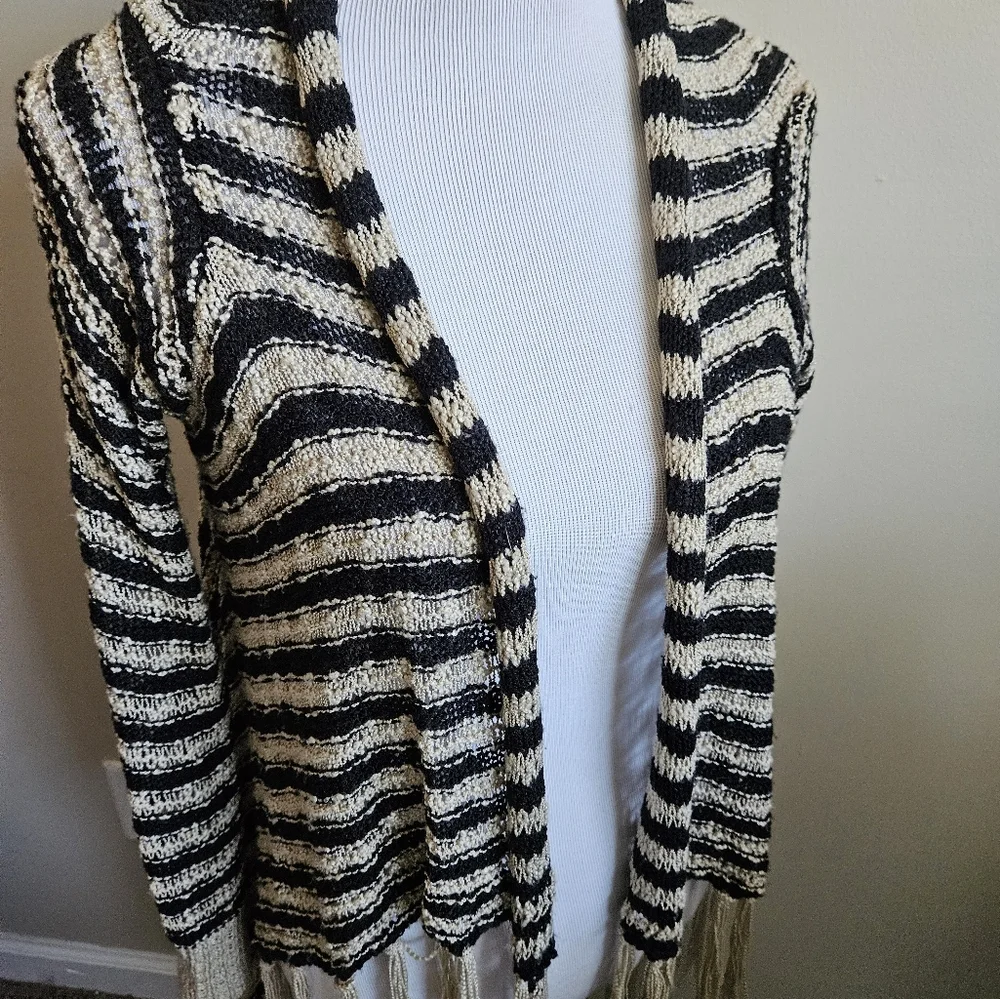 One World Live And Let Live Boho Stripped Sweater Size S.